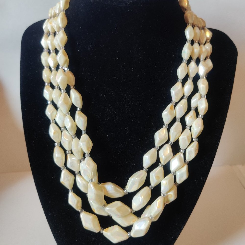 Antique Multistrand Statement Necklace with Faux Pearls
